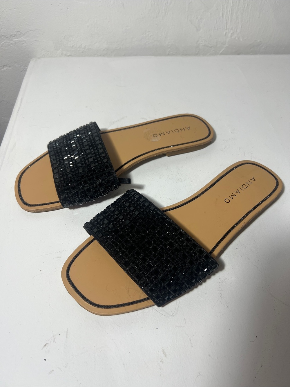 Andiamo Black Beaded Slide Sandals